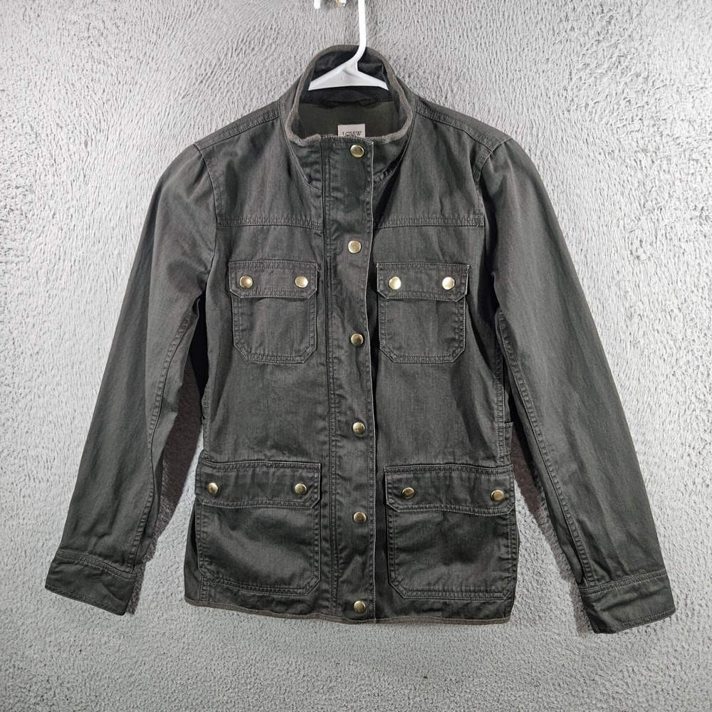 J.Crew Womens XS Olive Green Cotton Field Jacket Utility Coat Gold Buttons